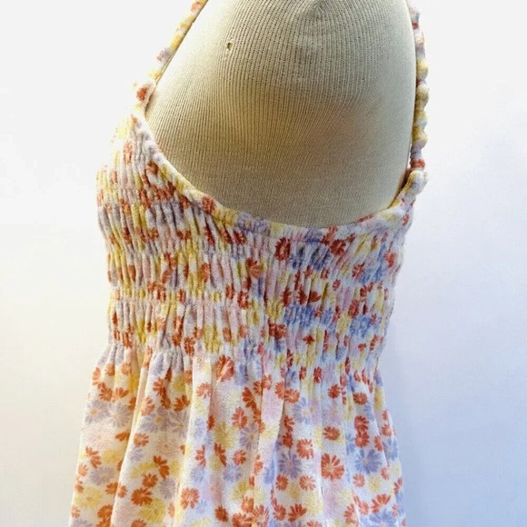 NWT SO Juniors Pullover Square Neck Terry Cloth Smocked Peplum Floral Tank Large - Picture 4 of 12